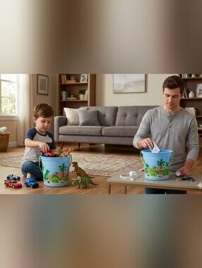 🍎 Nwt Set of 2 Spritz Dinosaur Plastic Buckets 8"x9.5" Blue Beach Storage